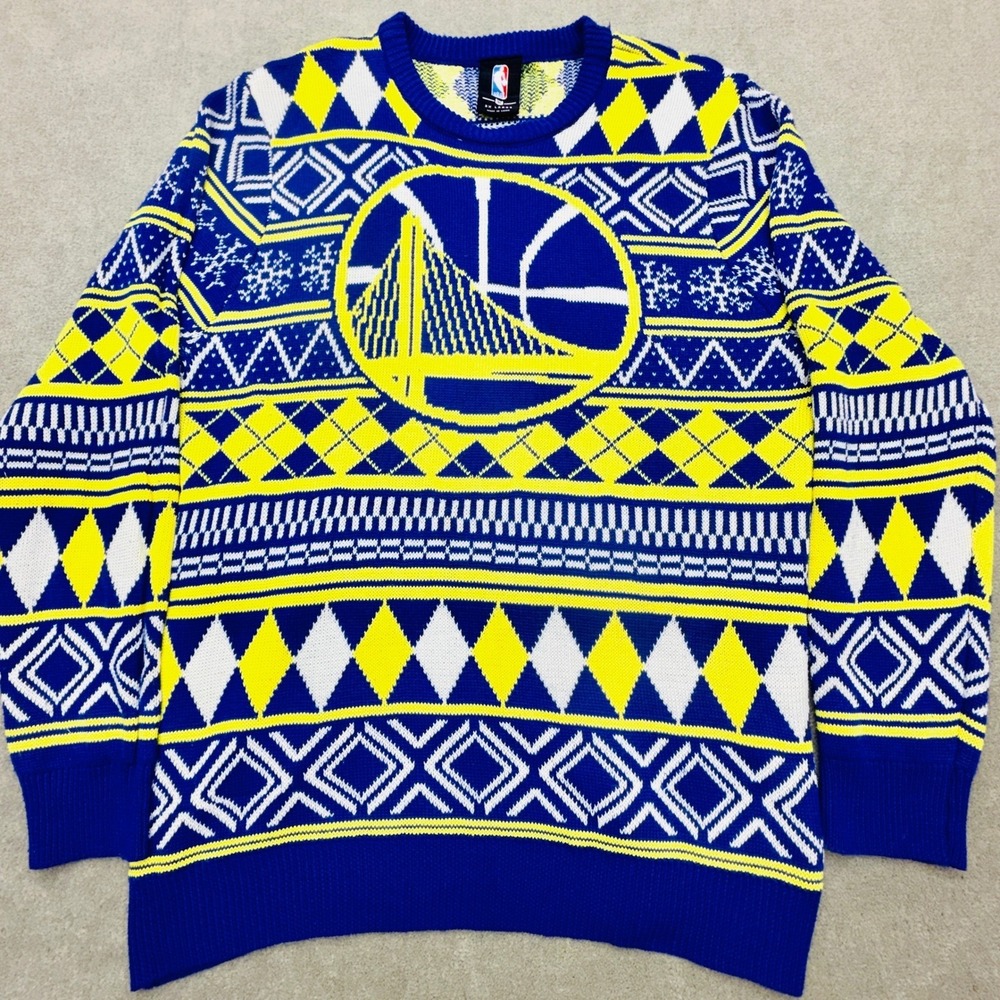 NBA Golden State Warriors Ugly Christmas Sweater Blue Yellow Mens XL Golden Gate